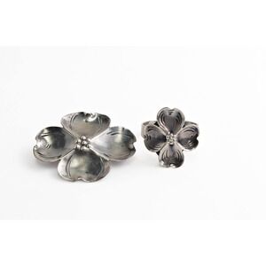 Vintage Stuart Nye Dogwood Flower Ring And Brooch Sterling Silver Size 5.5